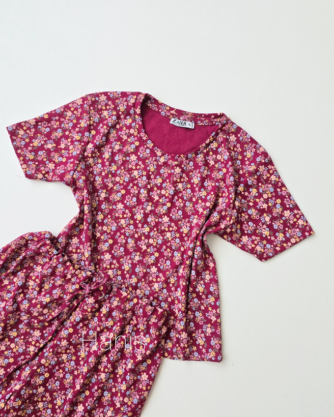 ست کراپ و شورتک کبریتی وارداتی طرحدار برند ZARA