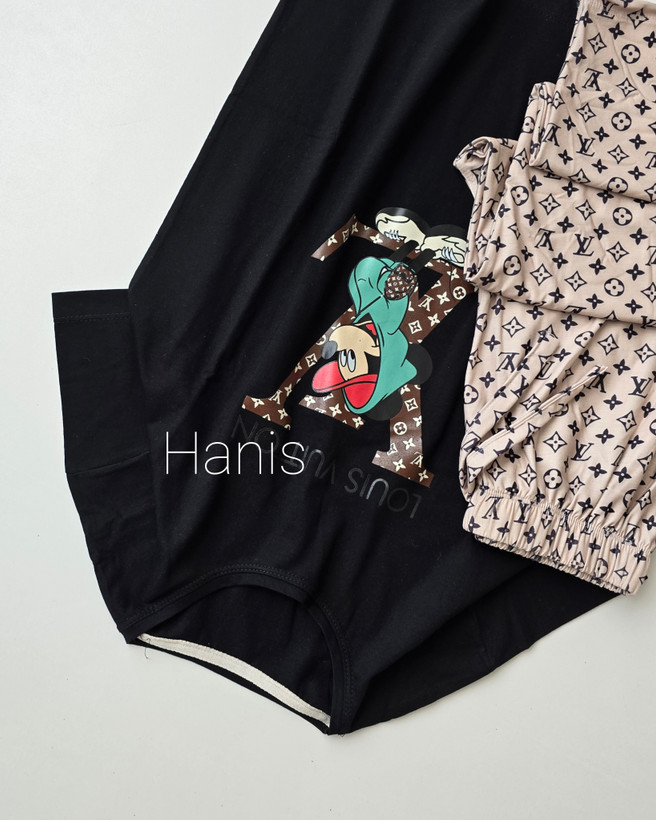 ست راحتی تیشرت و شلوار عروسکی چاپی نخ پنبه