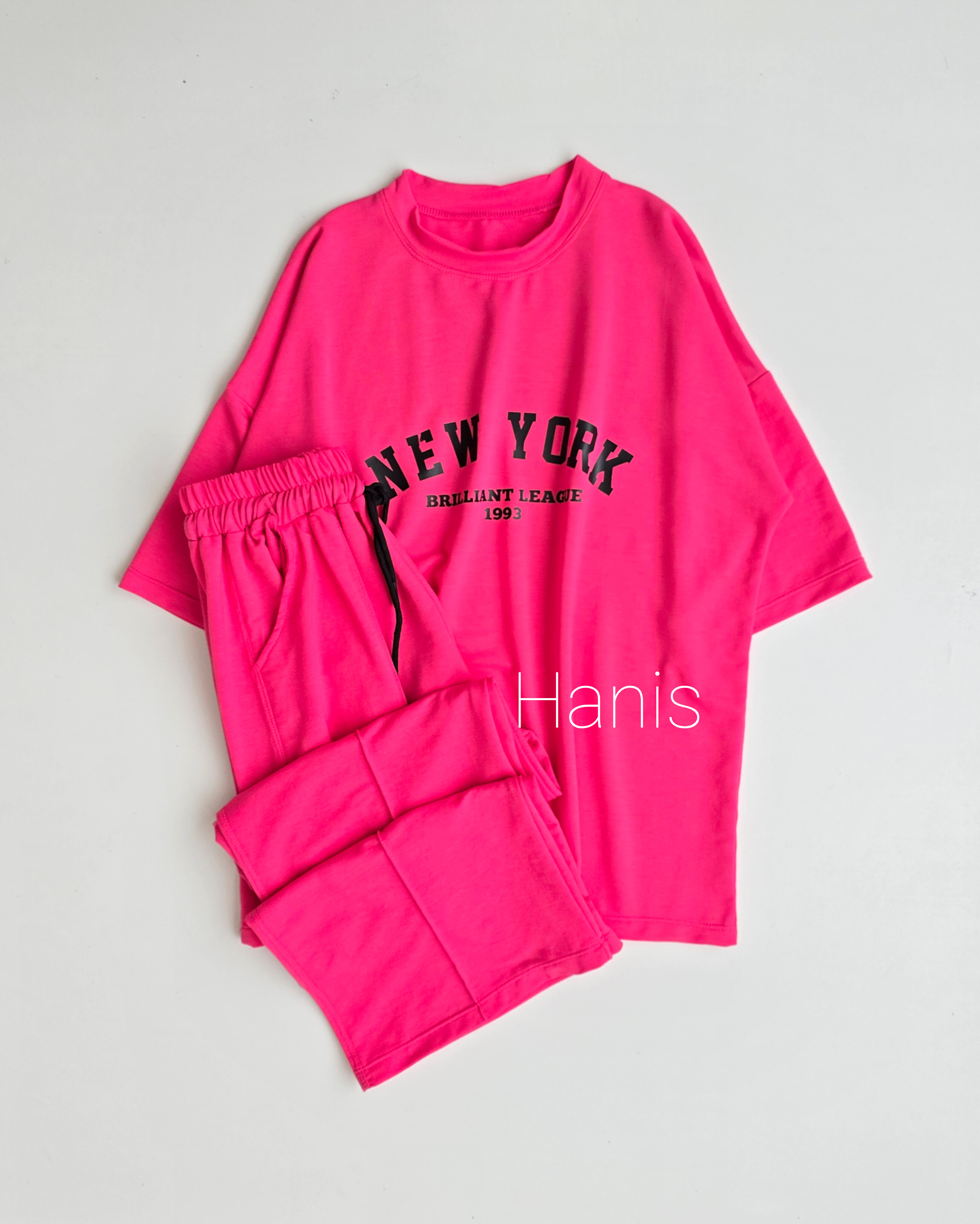 ست تیشرت لانگ و شلوار بگ نخ پنبه NEW YORK
