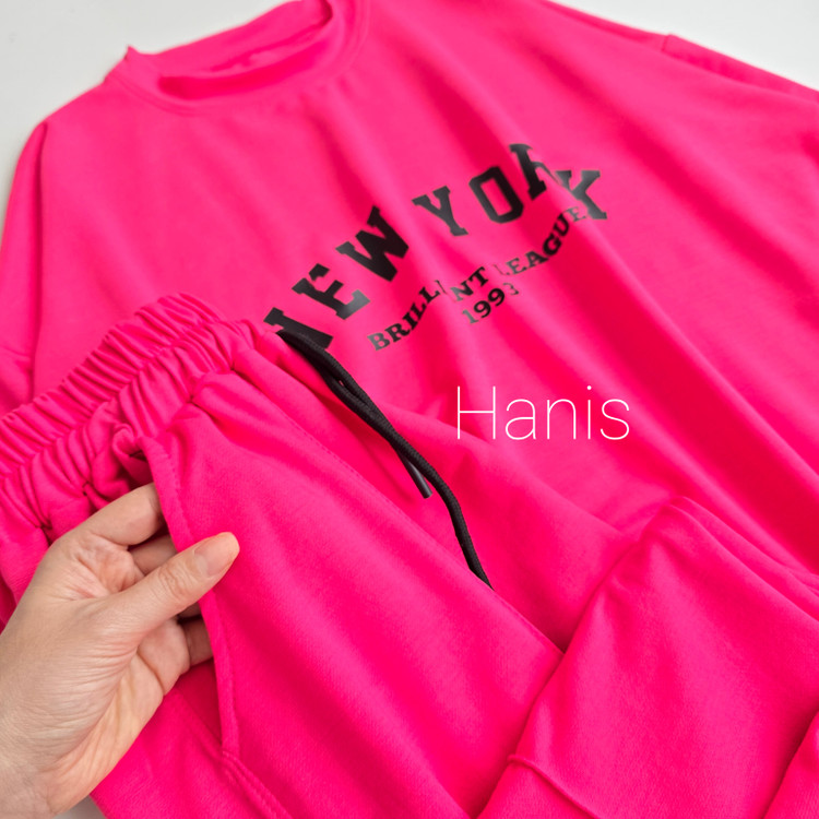 ست تیشرت لانگ و شلوار بگ نخ پنبه NEW YORK
