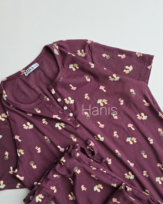 ست تیشرت و شلوار طرحدار کبریتی دکمه دار مدل شیردهی برند ZARA