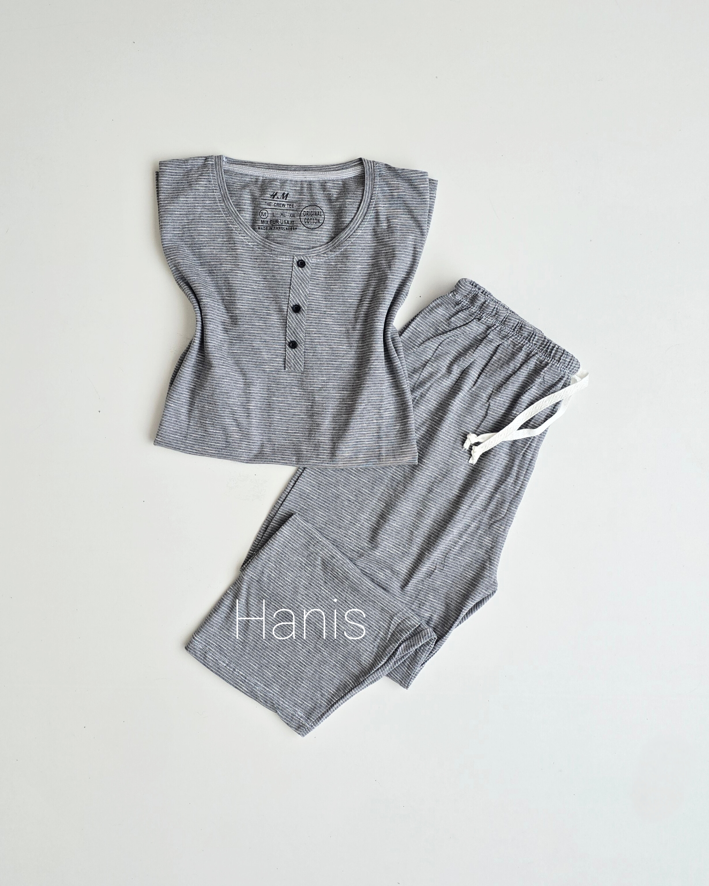 ست تیشرت و شلوارک راه راه نخ پنبه بنگلادشی وارداتی برند H&M