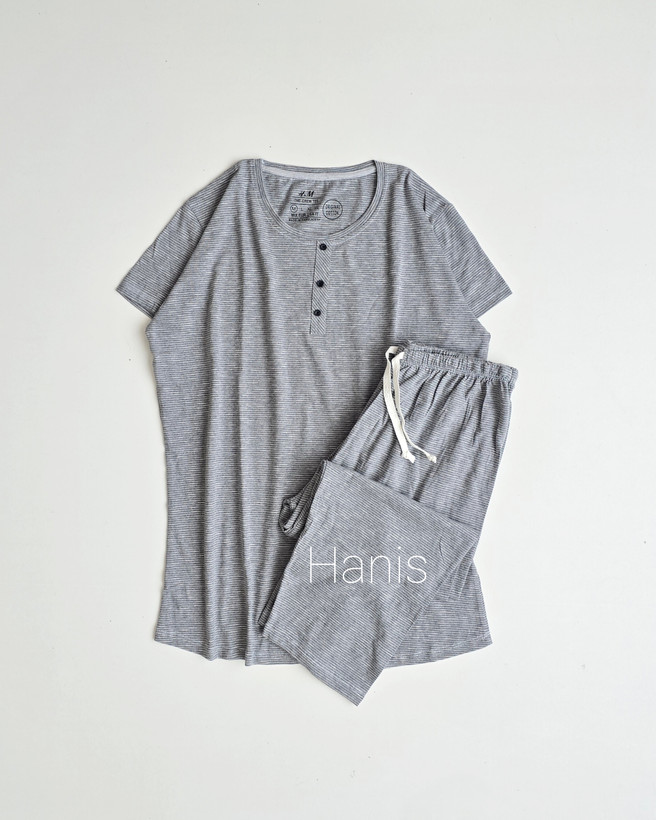 ست تیشرت و شلوارک راه راه نخ پنبه بنگلادشی وارداتی برند H&M