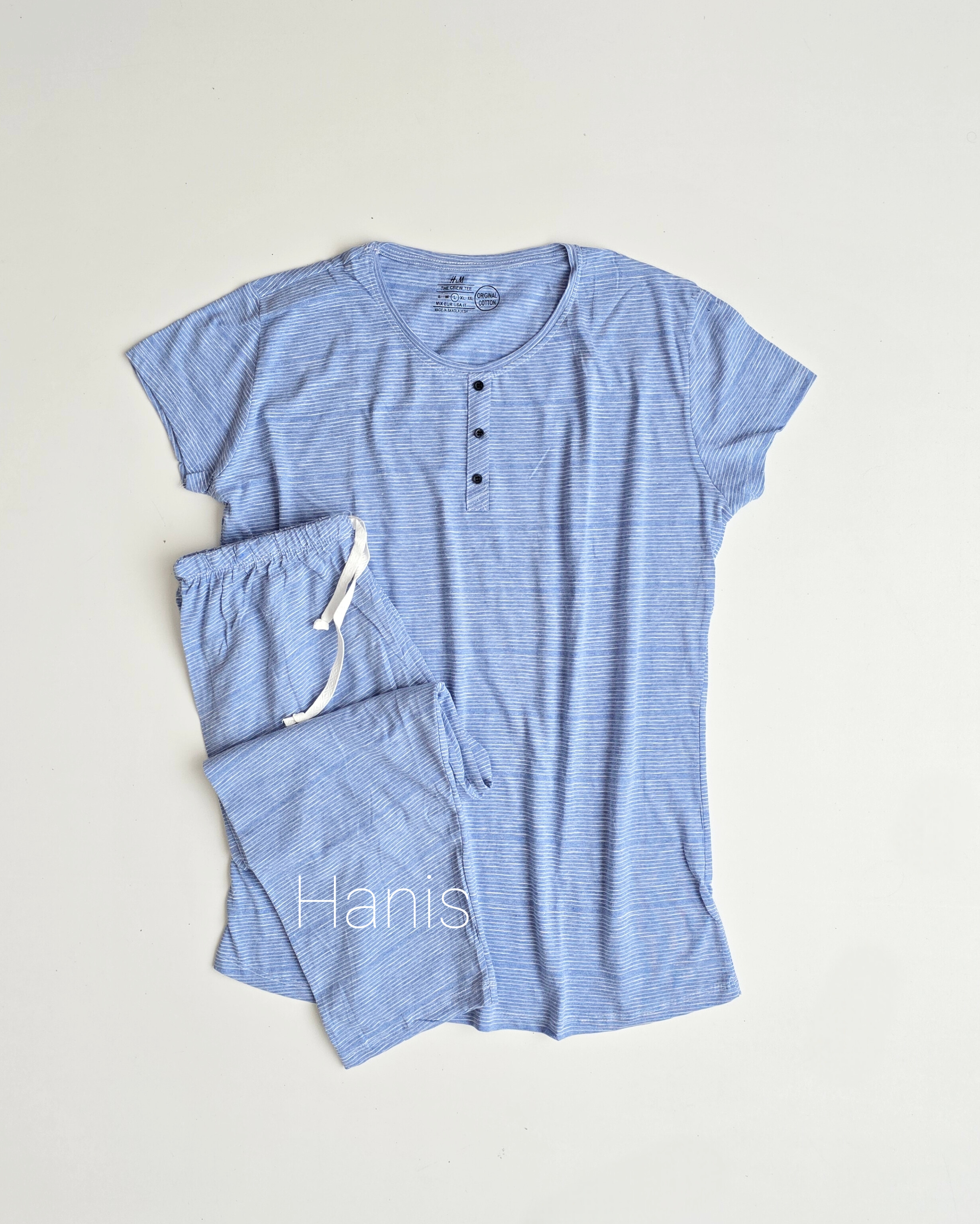 ست تیشرت و شلوارک راه راه نخ پنبه بنگلادشی وارداتی برند H&M